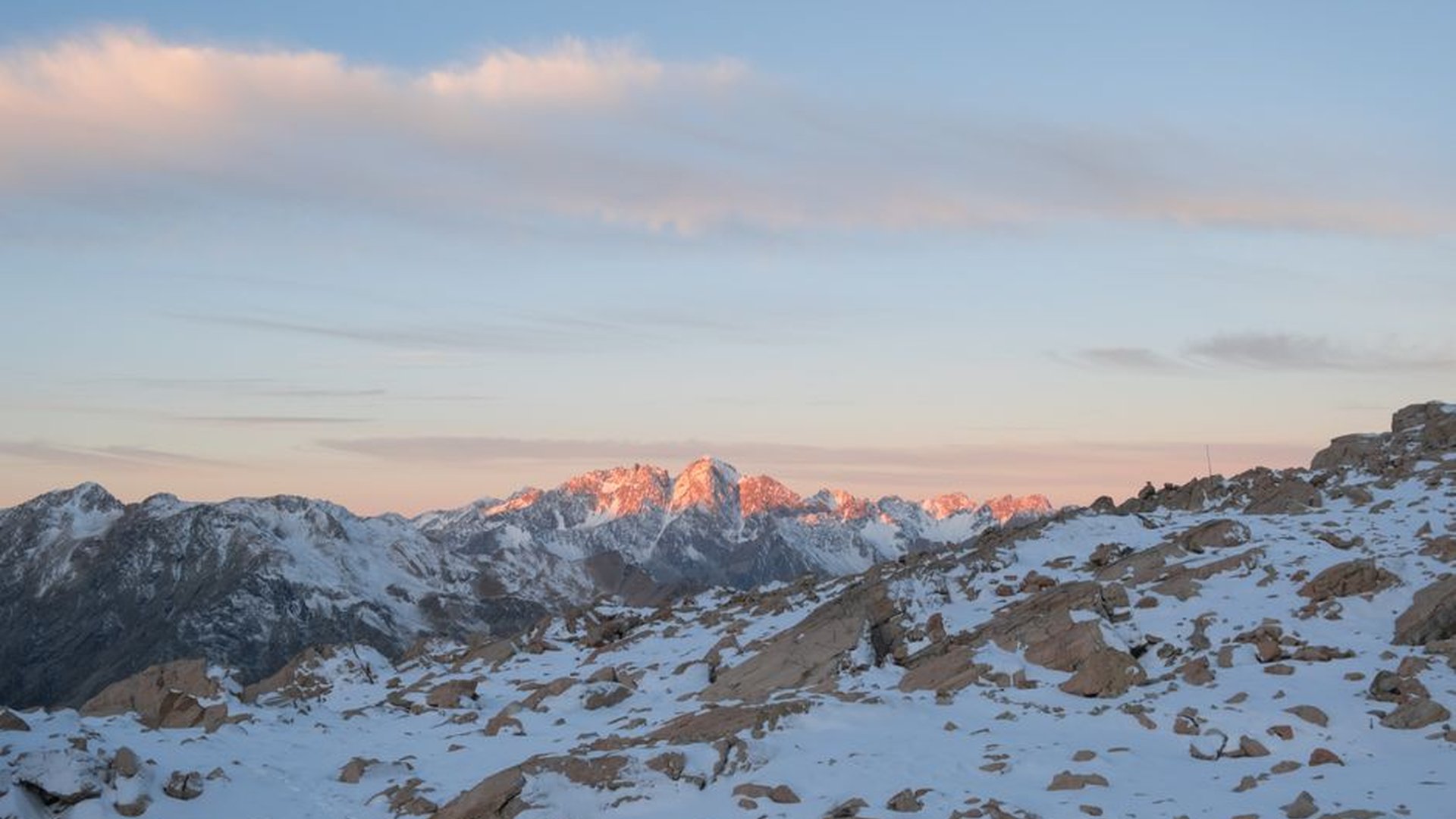 alpine terrace dawn sky cold stones barefoot mount