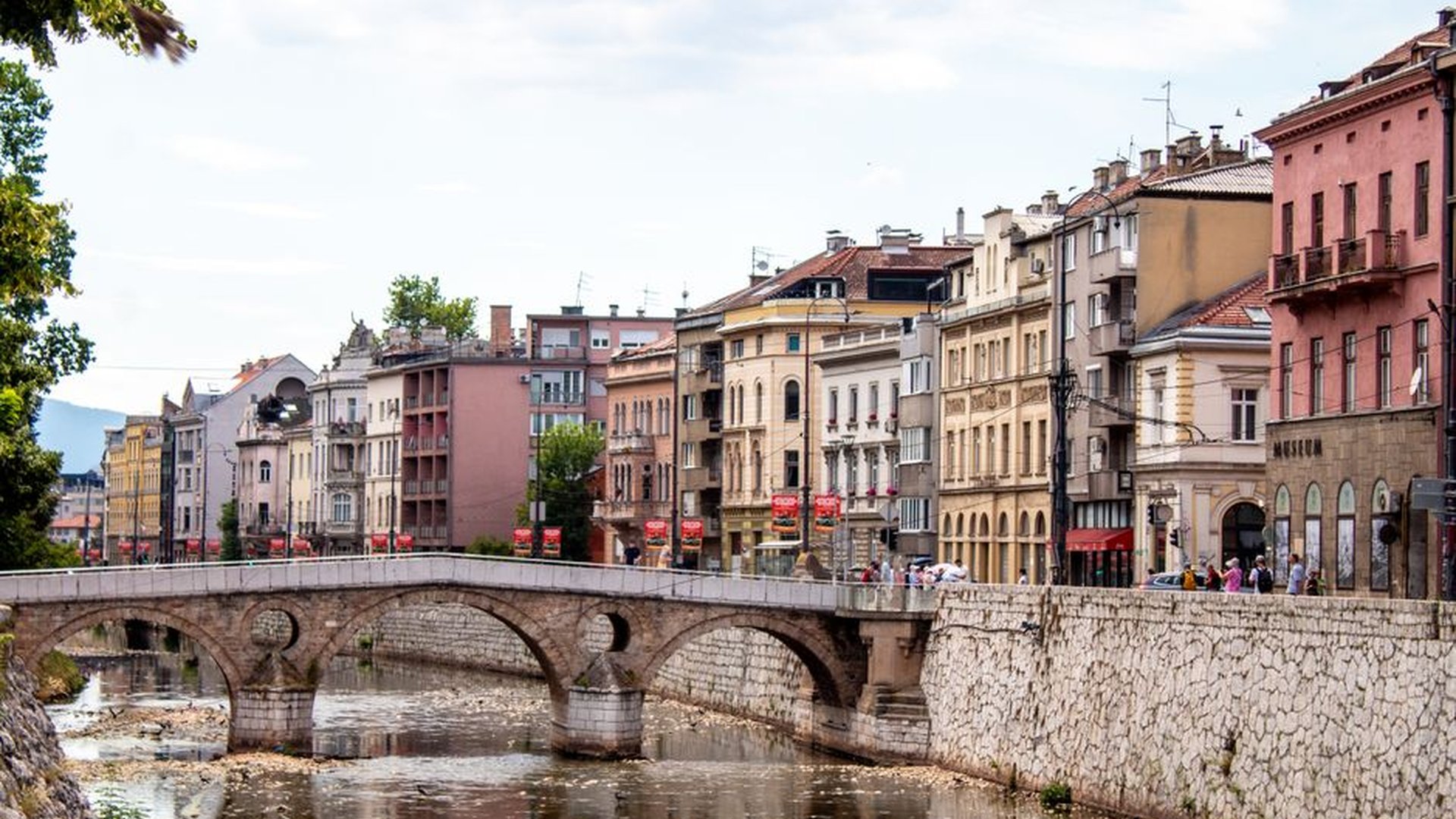 Latin Bridge Sarajevo old street cobblestone pavem