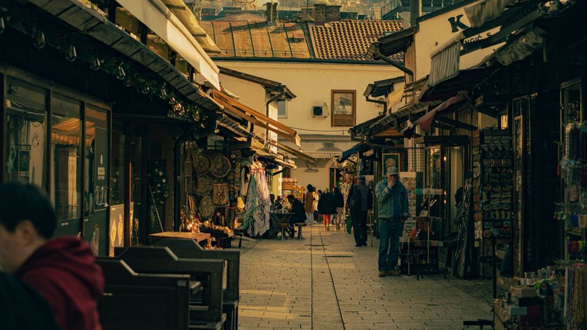 Sarajevo street market cobblestone street old Otto